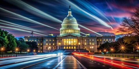 Fototapeta premium Majestic US Capitol Building at Night - Long Exposure Photography