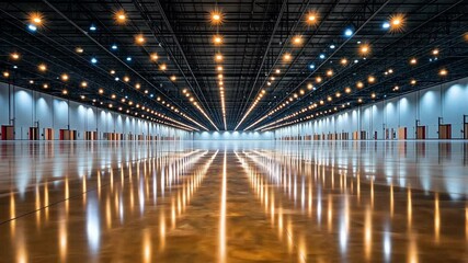 Modern exhibition hall with polished floor and overhead lighting creates an inviting atmosphere for events