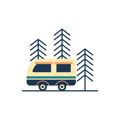 Logo Design of Van Car Travel with Pine Trees in Forest