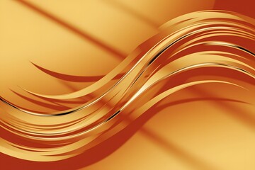 Naklejka premium Dynamic Abstract Design with Glossy Curved Lines on Vibrant Orange Background.
