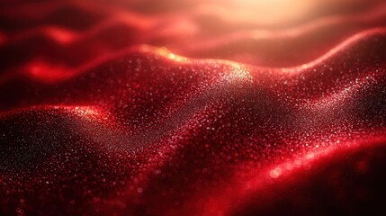A shimmering red surface with waves and sparkles, evoking a sense of depth and texture.