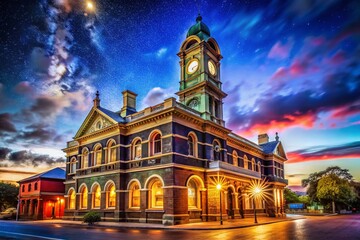 Obraz premium Majestic York Town Hall at Night, Australia - Historic Building Night Photography