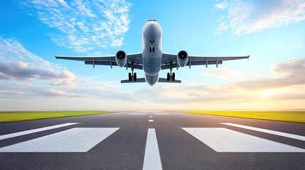 Obraz premium Aircraft ascending through the sky, symbolizing ambition and reaching new heights in personal and professional endeavors.