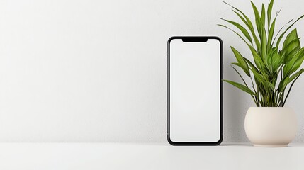 A smartphone with a blank canvas placed against a modern patterned backdrop for a sleek design