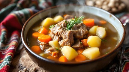 Traditional Bidos Reindeer Stew with Vegetables and Aromatic Herbs (Norwegian Cuisine)