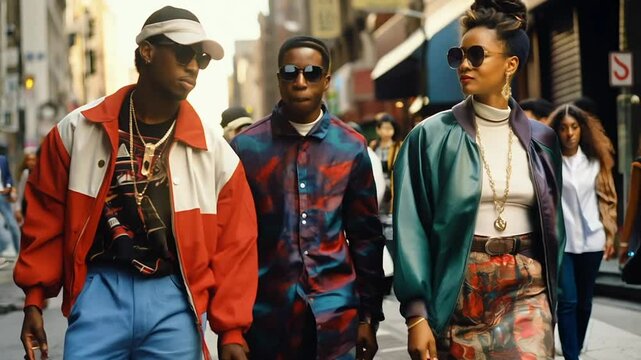 1990s hip hop street fashion people walking street