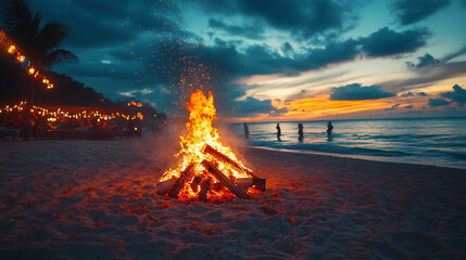 Festive Beach Bonfire Gathering