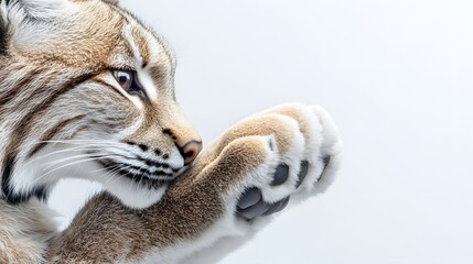 Obraz premium Lynx grooming its paw with gentle care
