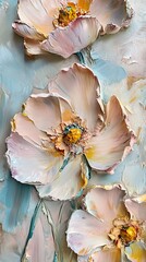 Oil Painting Flowers in Pastel Tones Background. Assorted Floral Texture for Decoration and Design