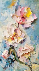 Fototapeta premium Oil Painting Flowers in Pastel Tones Background. Assorted Floral Texture for Decoration and Design