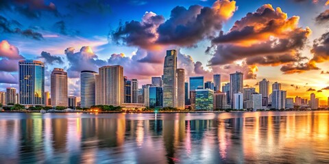 Fototapeta premium Miami Skyline Panoramic: Florida City Downtown Horizon, USA