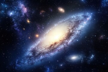 Fototapeta premium Exploring the beauty of a spiral galaxy in the vast universe's cosmic landscape