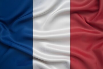 High Detail of French flag with Vertical Stripes of Blue, White, and Red on Textured Fabric.