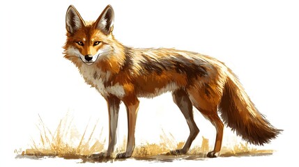 Fototapeta premium A Red Fox Stands in Golden Grassland