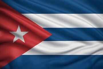 High Detail of Cuba Flag with Horizontal Blue and White Stripes and Red Triangle with White Star.