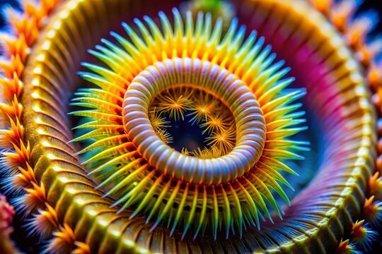 Microscopic View: Sabellid Polychaete Worm in Lime Tube, Indian Ocean
