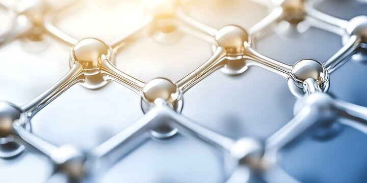A close-up view of a molecular structure, likely representing a metallic or crystalline lattice framework. Concept Molecular Structure, Metallic Lattice, Crystalline Framework