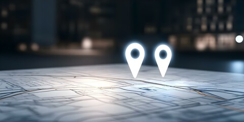 A close-up of a map with illuminated location markers indicating specific points of interest or destinations. Concept Detailed Map Analysis, Illuminated Location Markers, Points of Interest