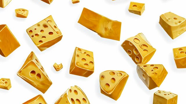 Bright and playful cheese pattern background featuring an assortment of mouth-watering cheese types