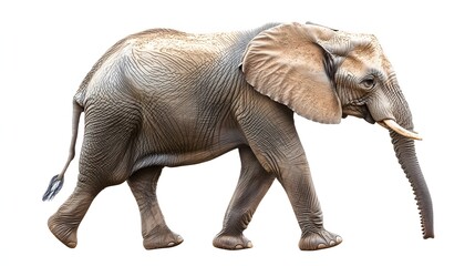 Fototapeta premium African Elephant Walking Isolated On White Background