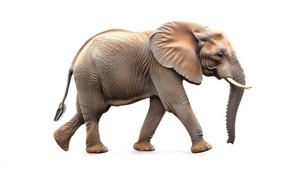 Fototapeta premium African Elephant Walking Isolated on White Background