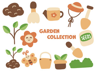 Playful Gardening Illustration with Tools and Plants