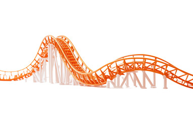 A roller coaster with orange tracks and isolated on white or transparent background