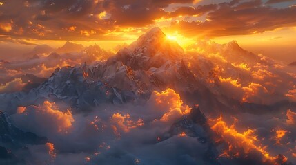 Fototapeta premium Mountains are majestic natural formations that rise dramatically from the earth's surface, captivating all who behold them. Towering peaks are often cloaked in snow, their rugged slopes adorned with l