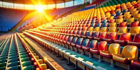 Obraz premium Miniature Stadium Seating Rows: Tilt-Shift Photography of Empty Bleachers