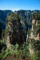 Awesome view of natural quartz sandstone pillars of the Tianzi Mountains (Avatar Mountains) in the Zhangjiajie National Forest Park ( Wulingyuan), Hunan Province, China. 