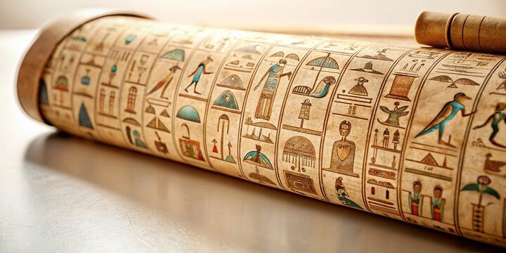 Minimalist Ancient Egyptian Hieroglyphs on Papyrus - Stock Photo