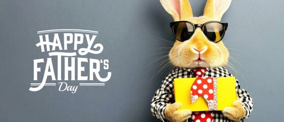 Happy Fathers Day: Cool Rabbit with Gift Celebrates Dad