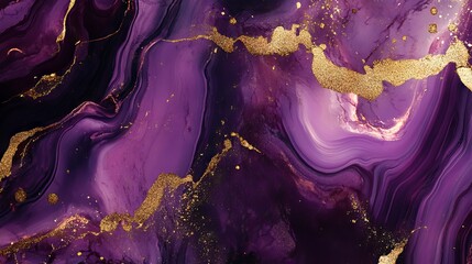 High-resolution abstract purple marble texture with luxurious gold splashes on a rich purple luxury background – elegant decorative pattern for digital and print design