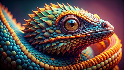 Obraz premium Minimalist Dragon: Tiny Coiled Creature with Detailed Scales