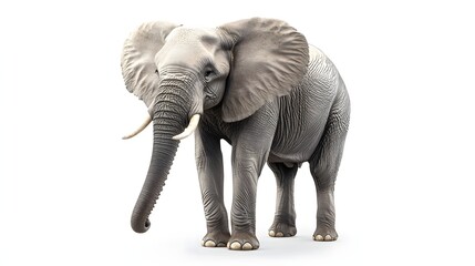 Obraz premium Majestic African Elephant Standing Isolated White Background