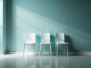 Minimalist Gray Room Interior: Three White Chairs, Double Exposure Photography