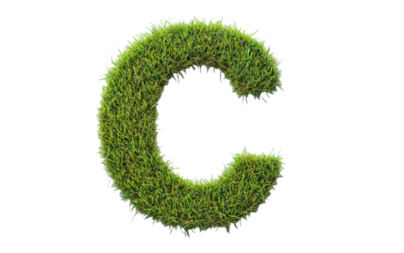  Alphabet C made of Grass isolated on white or transparent background