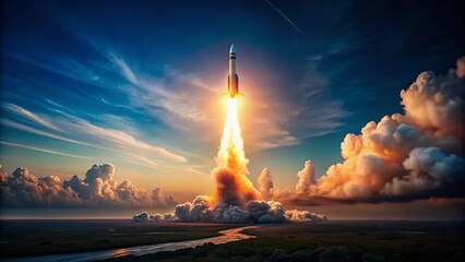 Minimalist Indian Rocket Launch: Fiery Ascent Against a Clear Sky