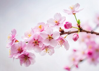 Minimalist Japanese Cherry Blossom Branch, Pink Flower, Spring Bloom, Nature Photography