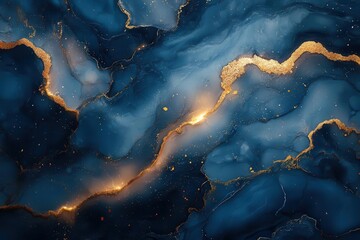 luxurious abstract blue marble texture accentuated with rich gold splashes creating a sophisticated and elegant backdrop that radiates opulence and depth in a visually striking composition