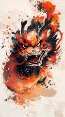 Traditional colorful ink Chinese dragon illustration poster background