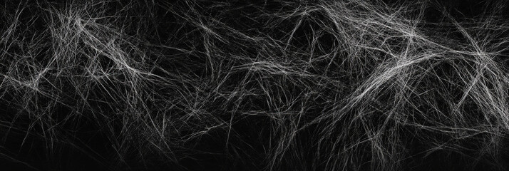 Fototapeta premium Entangled White Fibers on Black Background