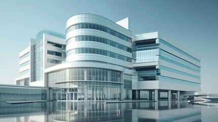Fototapeta premium Reflective 3D depiction of a city hospital building, Generative AI.