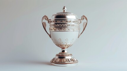 A detailed 3D tennis trophy with intricate detailing and a reflective finish, displayed on a clean white backdrop