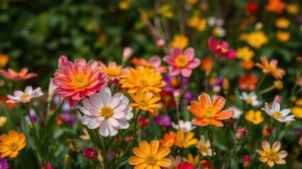 Obraz premium Vibrant Display of Colorful Wildflowers in a Garden Landscape During Blooming Season Under Bright Natural Light