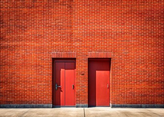 Minimalist Red Brick Building Entrance with Double Doors - Stock Photo