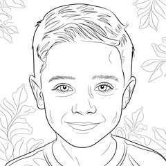 boy face line art coloring page 