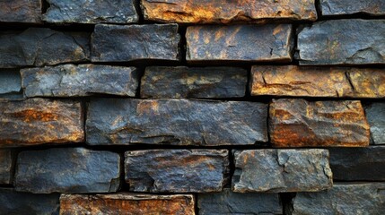 Naklejka premium Rustic stone wall texture: a captivating view of dark and orange bricks