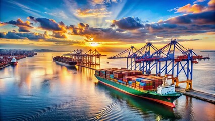 Fototapeta premium Minimalist Seascape: Cargo Cranes Shipping to Europe & Sweden