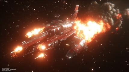 Obraz premium Fiery spaceship explosion in space.
